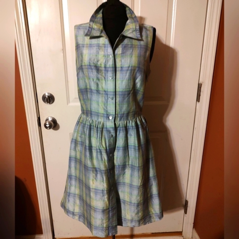 🔹💜💚🔹Beautiful Saks Fifth Avenue Genuine Silk Retro Style Button Up Dress - 8